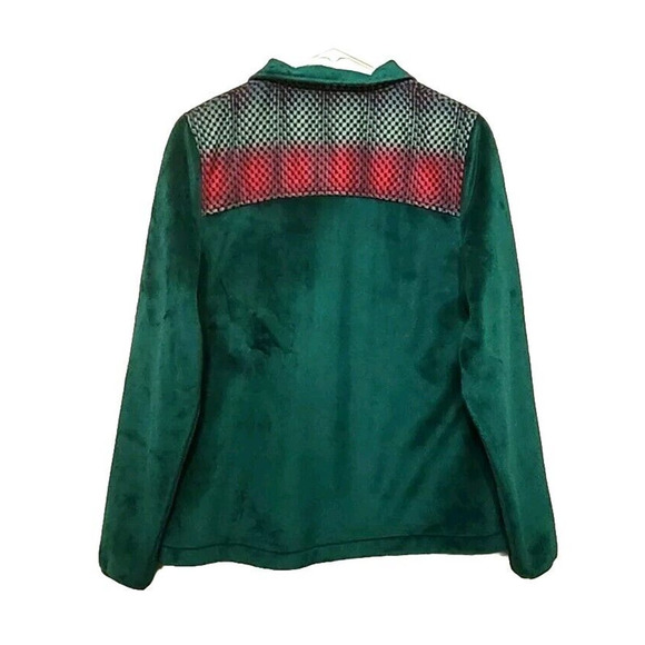 Fila Sport Green Fleece Jacket Womens Size M Full Zip Ombre Colorblock Geometric - Picture 2 of 7